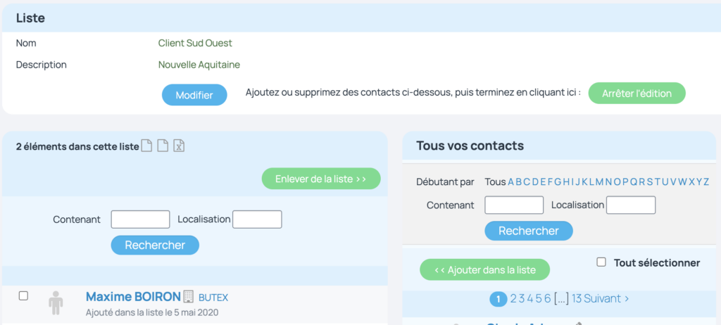 Ajouter des contacts dans une liste