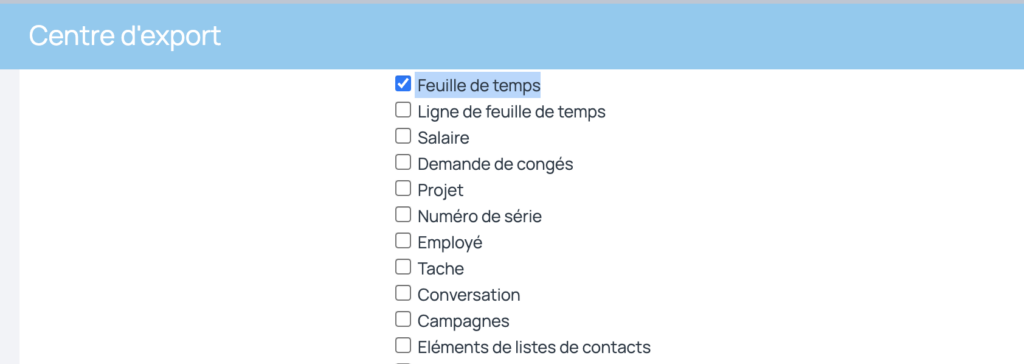 Exporter de feuilles de temps