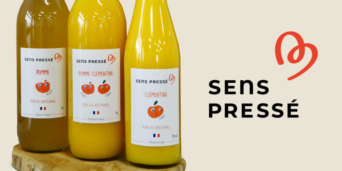Illustration du logo de Sens Pressé avec leur production de jus de fruits divers