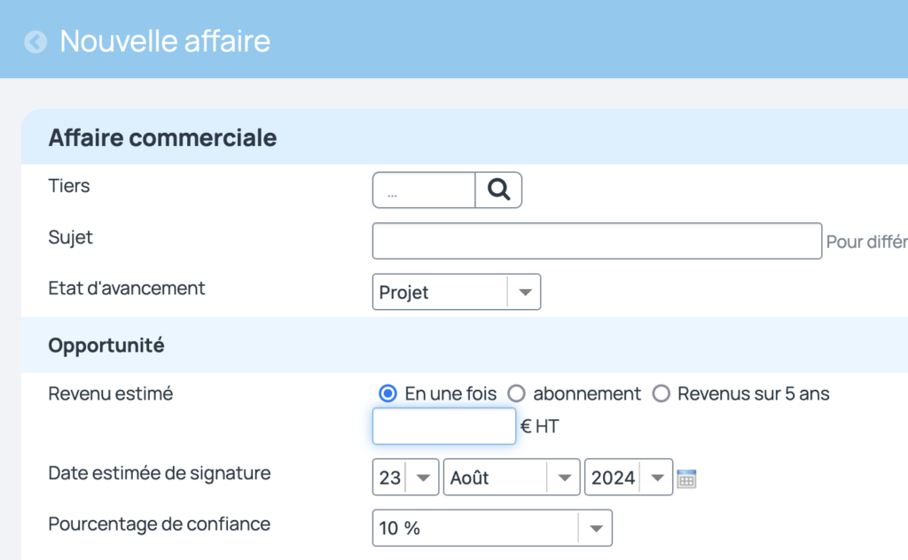 revenu estimé affaire