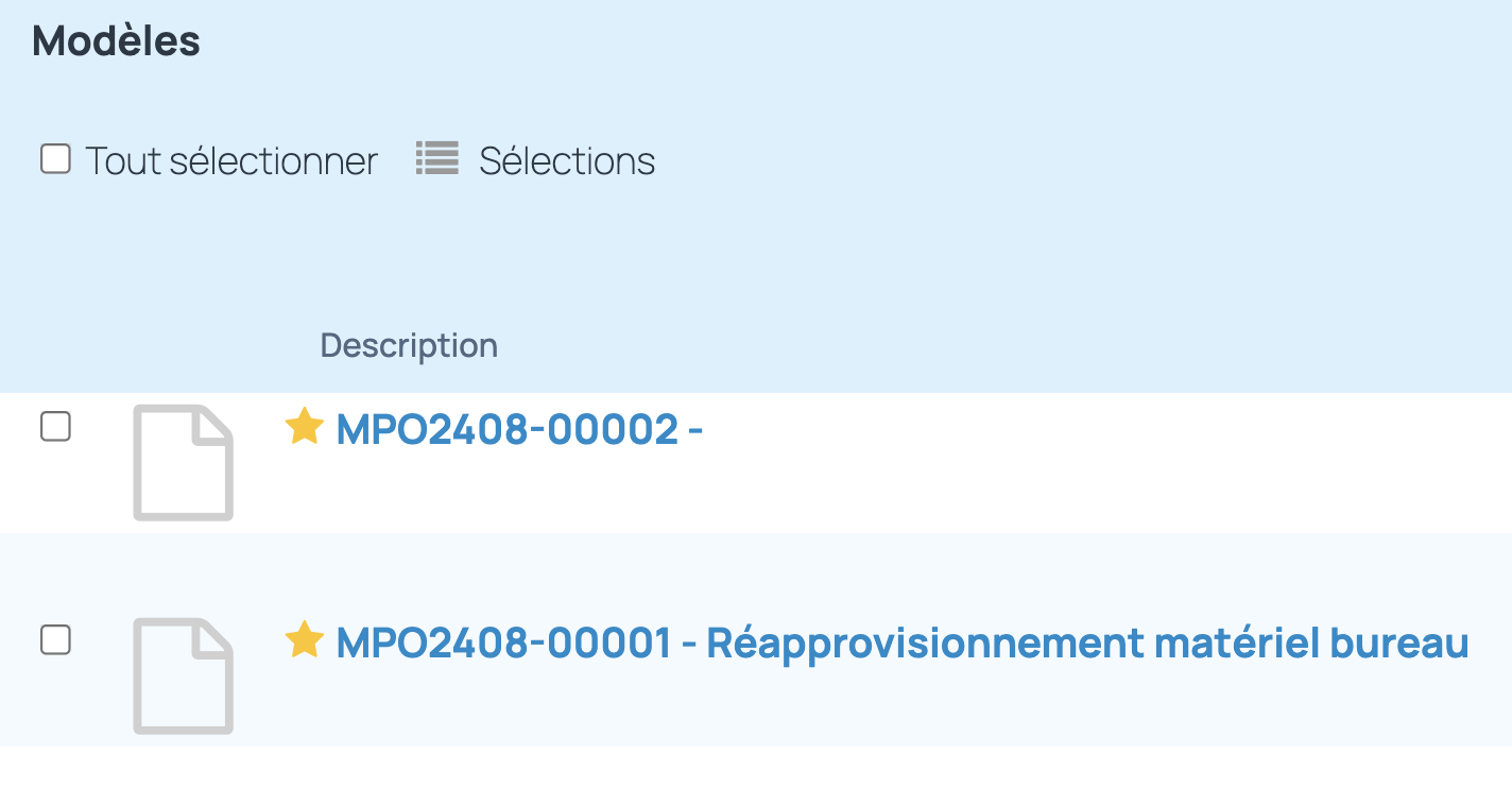 Pour gérer les réapprovisionnements récurrents, vous pouvez créer des modèles de commandes fournisseur