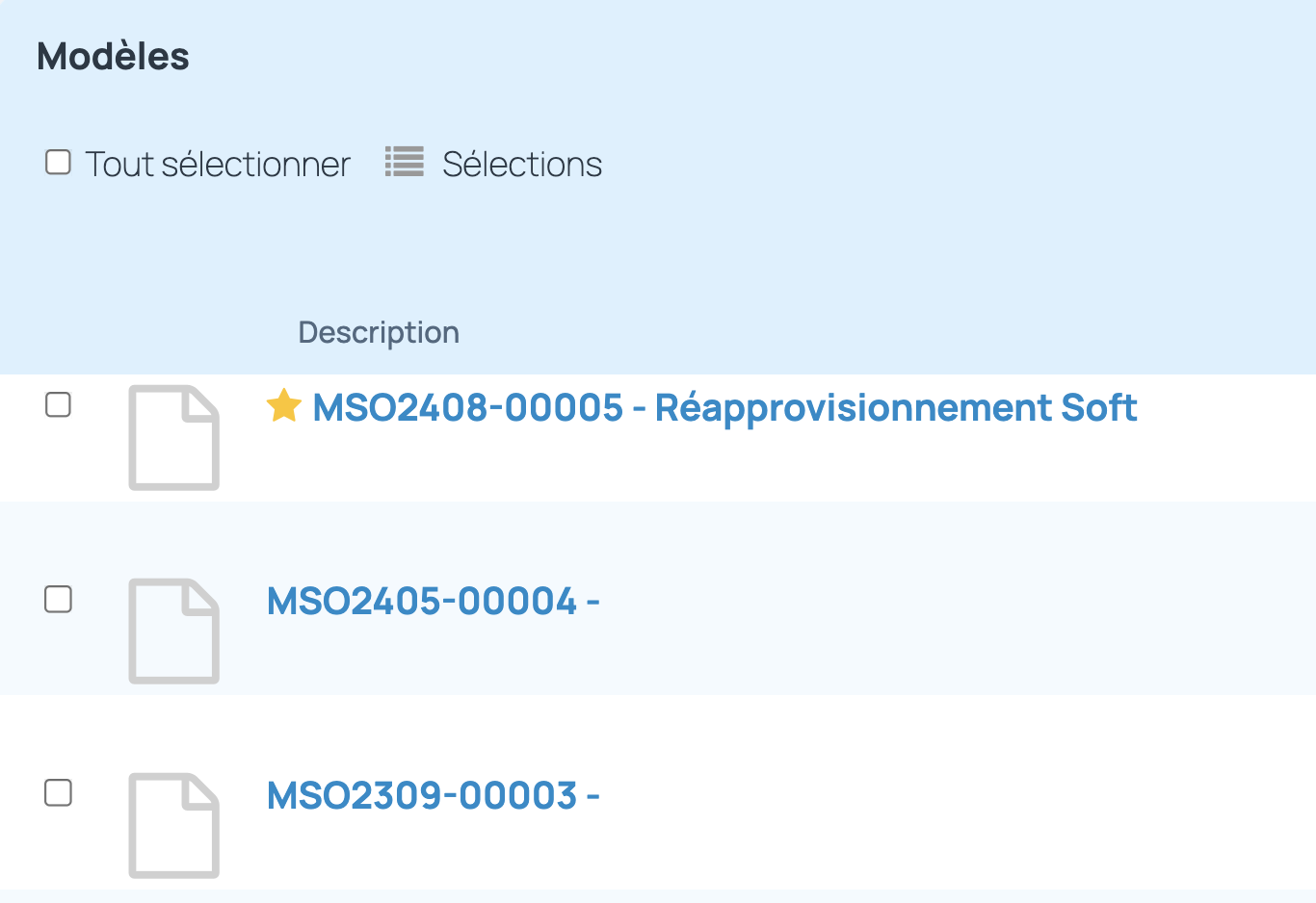 liste des modèles d'accusé de réception de commande