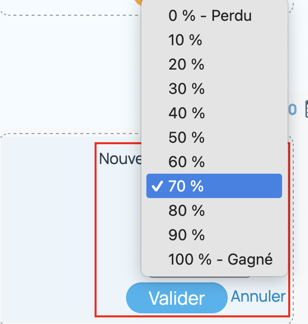 Cette valeur correspond à la confiance en la signature d'une opportunité commerciale. Elle est exprimée en pourcentage