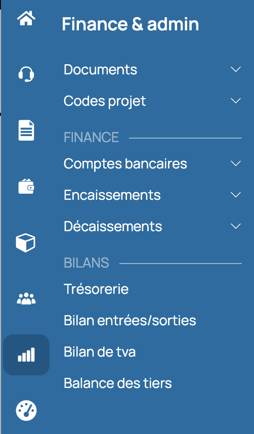 Menu gestion règlement et banque